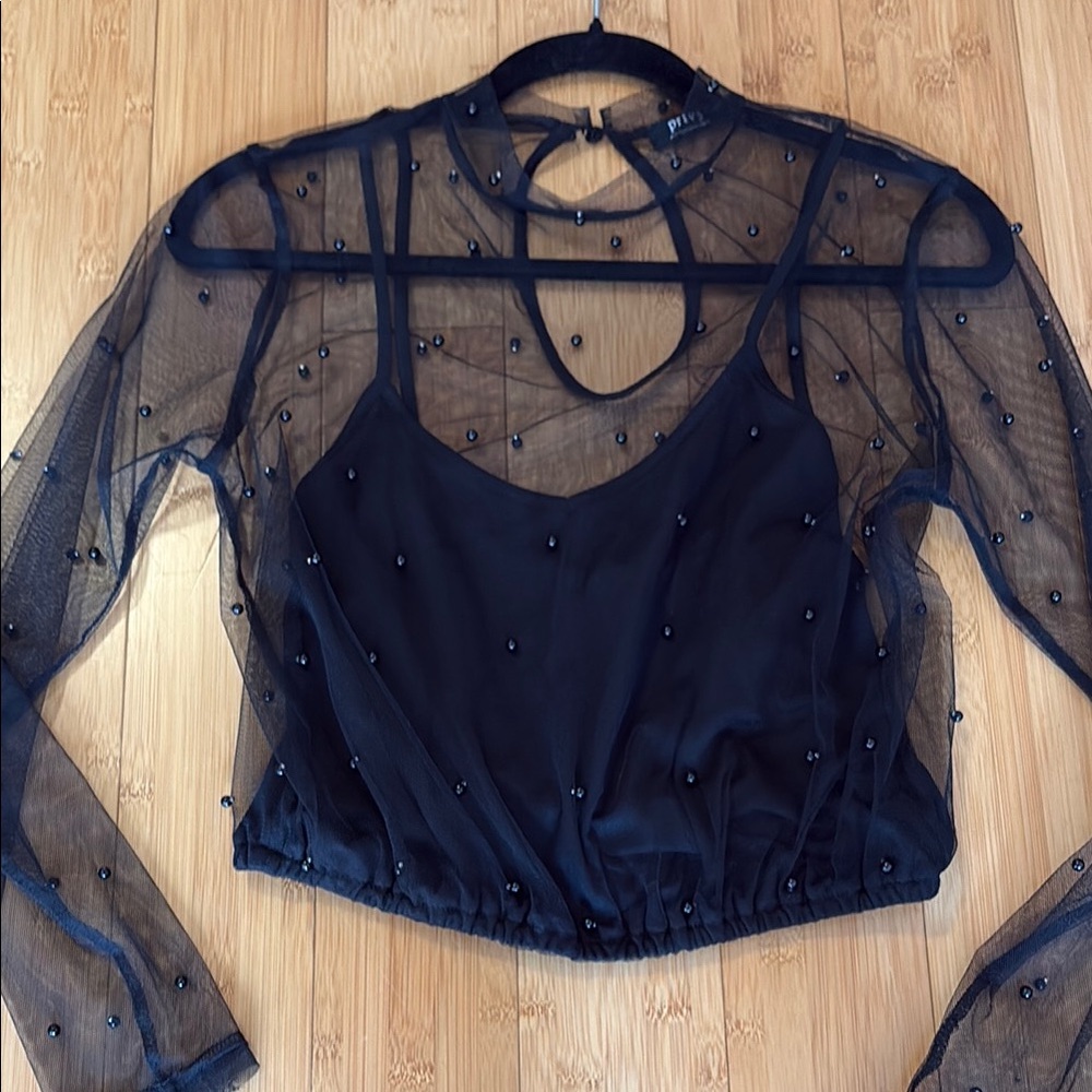 Black Sheer Beaded Top